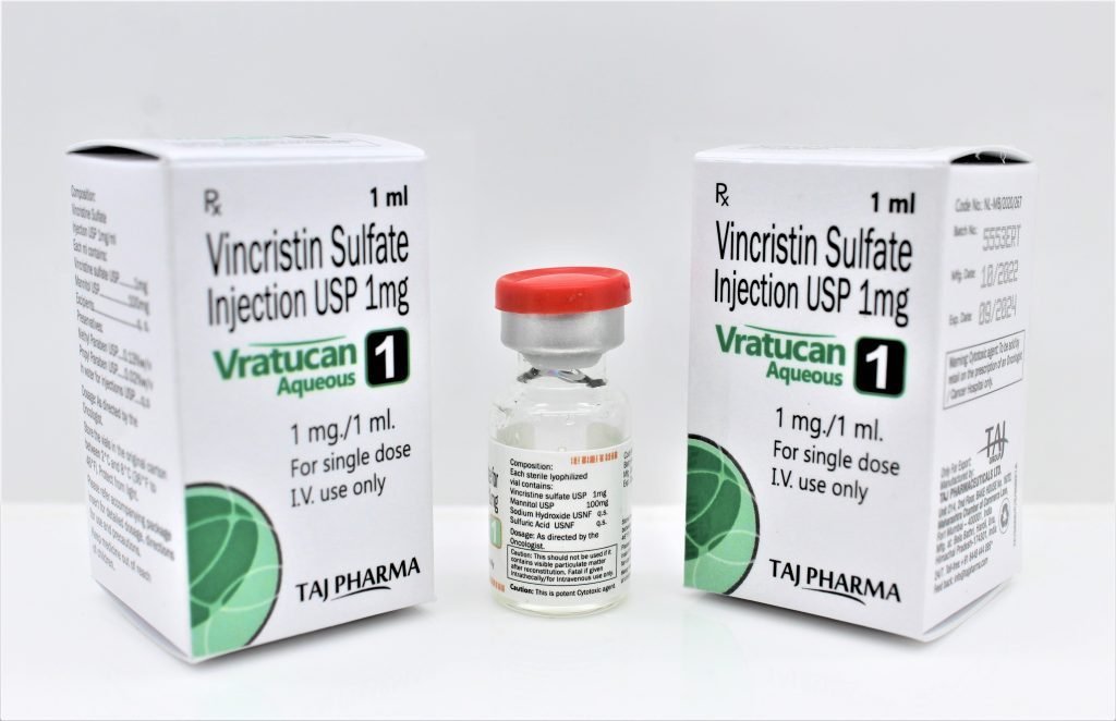 Taj Pharma is one of India’s leading Suppliers, manufacturers, and Exporters of Vincristin Sulfate Injections USP 1mg in India and the International market. Taj Pharma holds an excellent record in manufacturing Vincristin Sulfate Injections USP from India. We have superior manufacturing facilities for Vincristin Sulfate Injections USP 1mg.