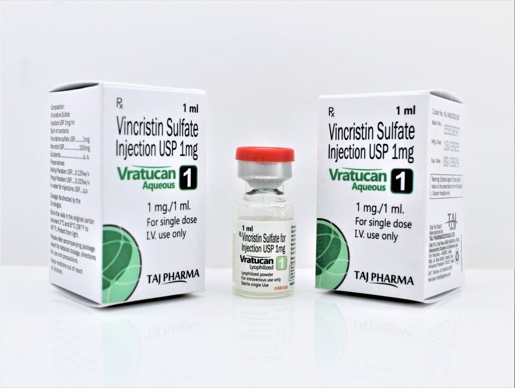 Taj Pharma India has the best quality of Vincristin Sulfate Injections USP. We manufacture and export Vincristin Sulfate Injections USP 1mg underneath hygienic & GMP.