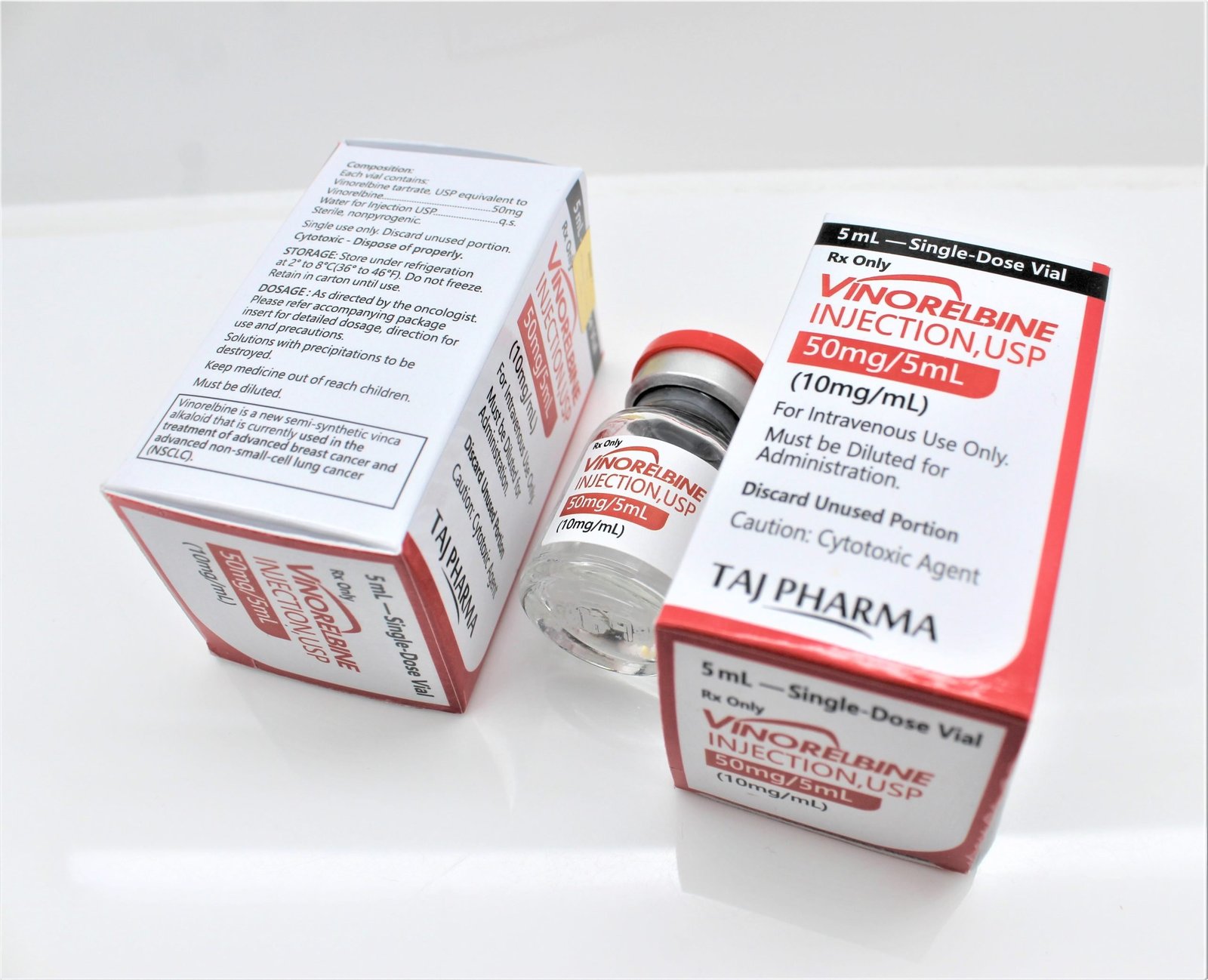 Taj Pharma India is one of the renowned prominent Manufacturers and Supplier of Vinorelbine Injections 50mg/5ml; We follow ICH norms for quality standards of Vinorelbine Injections best through the effective application of modern machinery based in Vapi, Gujarat, India.