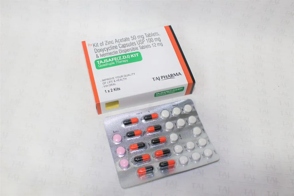 Taj Covi Safe Kit Contains Zinc Acetate 50 mg, Doxycycline 100 mg & Ivermectin 12 mg Dispersible Tablets