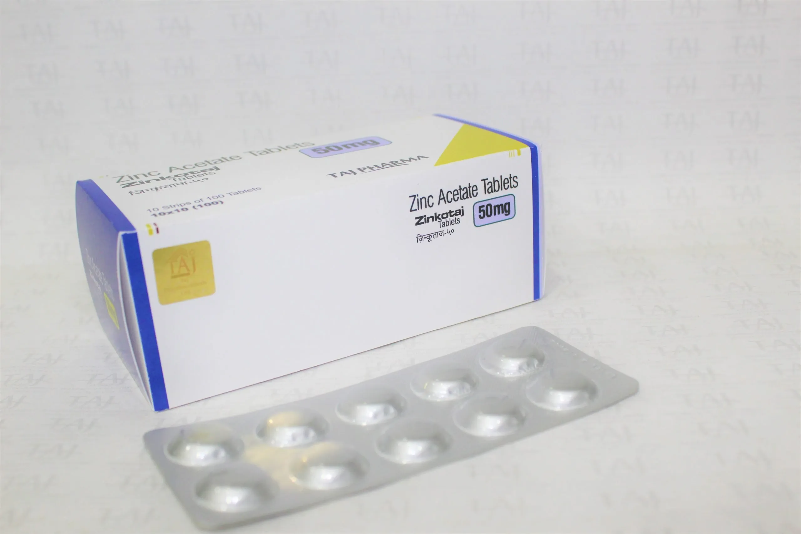 WHO-GMP Certified Pharmaceutical Wholesaler of Zinc acetate tablets 50mg, Zinc acetate tablets 50mg Supplier, Zinc acetate tablets 50mg Exporters from India. Taj Pharma holds excellent record in manufacturing of Zinc acetate tablets 50mg from India.