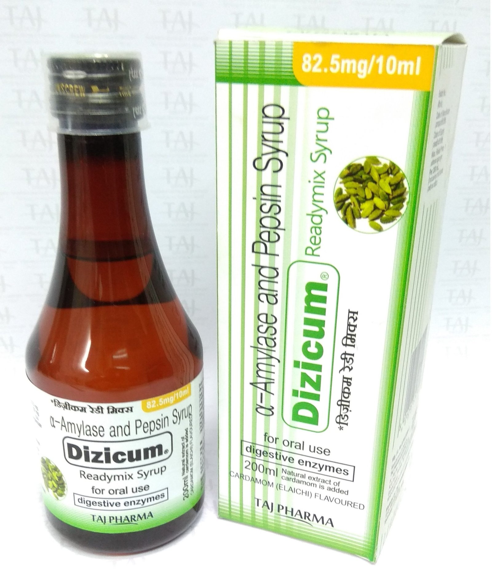 Taj Pharma is WHO-GMP Certified Pharmaceutical Wholesaler of Alpha amylase And Pepsin Syrup (DIZICUM) Readymix Taj Pharma, Alpha amylase And Pepsin Syrup (DIZICUM) Readymix Taj Pharma Supplier, Alpha amylase And Pepsin Syrup (DIZICUM) Readymix Taj Pharma Exporters from India. Taj Pharma holds excellent record in manufacturing of Alpha amylase And Pepsin Syrup (DIZICUM) Readymix Taj Pharma from India.