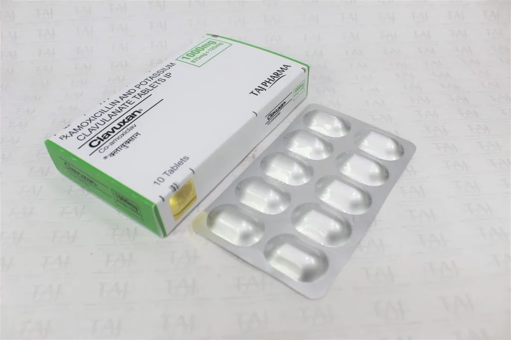Amoxicillin 875mg Potassium Clavulanate 125mg Tablets {Co-amoxiclav) 1000mg Manufacturers, Co-amoxiclav Suppliers, Co-amoxiclav manufacturing companies in India - Taj Pharmaceuticals