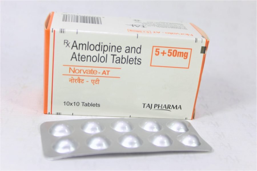 Amlodipine & Atenolol Tablets 5mg+50mg (Norvate-AT)