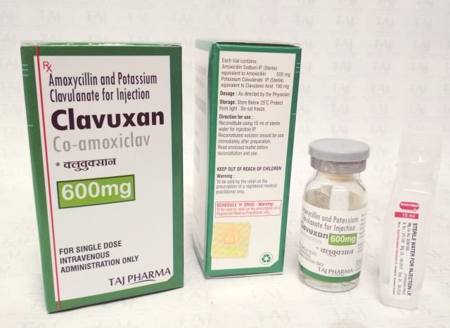 Amoxicillin and Clavulanate Potassium Injection 500mg/100mg (CLAVUXAN) Taj Pharma