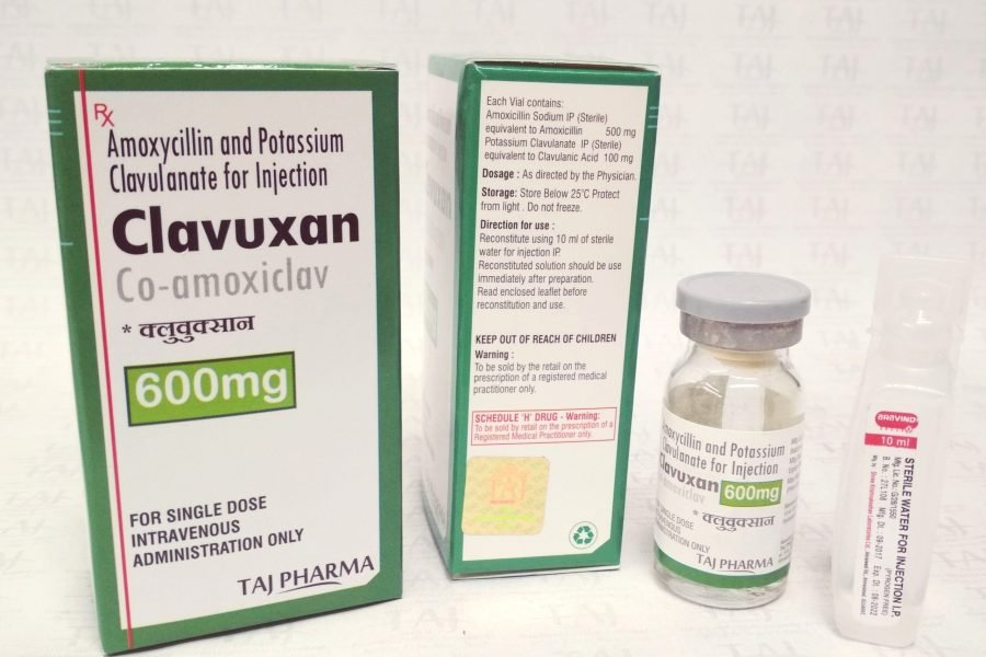 Amoxicillin and Clavulanate Potassium Injection 500mg/100mg (CLAVUXAN) Taj Pharma