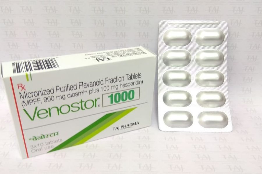 Micronized Purified Flavonoid Fracrtion Tablets (MPFF, 900 mg Diosmin plus 100 mg Hesperidine) Venostor-1000 mg Taj Pharma
