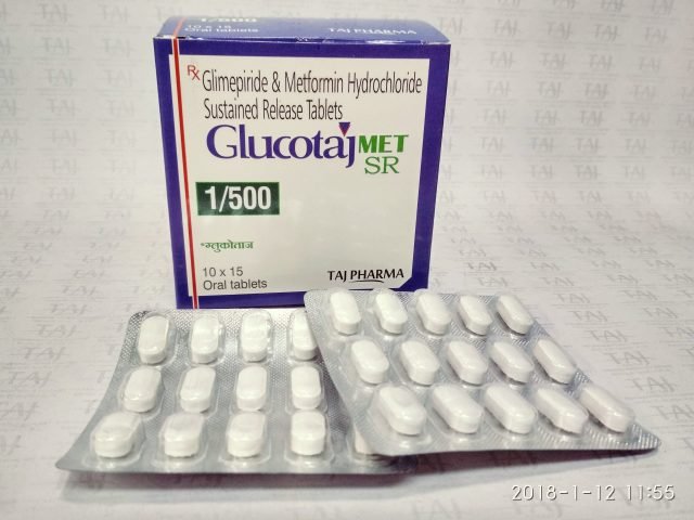 Glimepiride & Metformin Hydrochloride Sustained Release Tablets 1mg/500mg (GLUCOTAJ-MET-SR) Taj Pharma