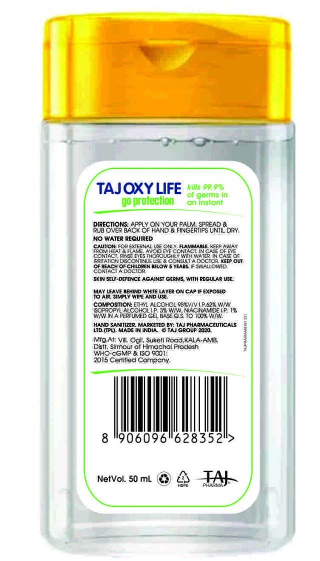 Taj Oxylife Instant Hand Sanitizer Refresh 200ml - Taj Pharmaceuticals India.