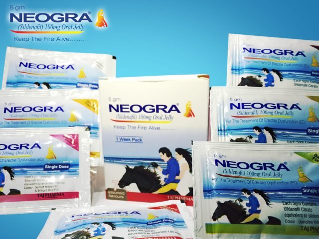 Neogra Oral Jelly (Sildenafil Citrate) 7 flavor sachets treating Erectile Dysfunction 