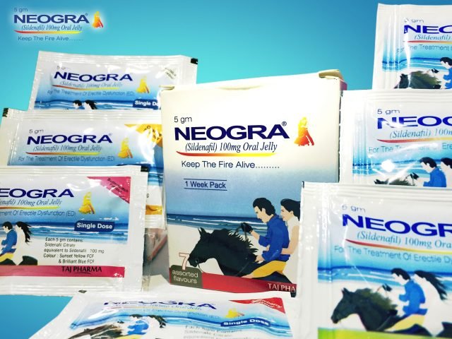 Neogra Oral Jelly (Sildenafil Citrate) 7 flavor sachets treating Erectile Dysfunction 