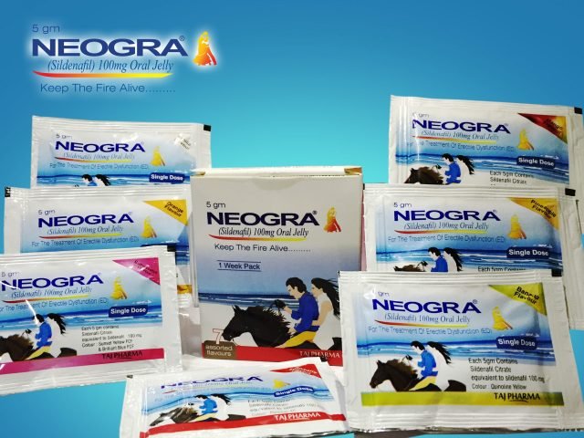 Neogra Oral Jelly (Sildenafil Citrate) 7 flavor sachets treating Erectile Dysfunction 