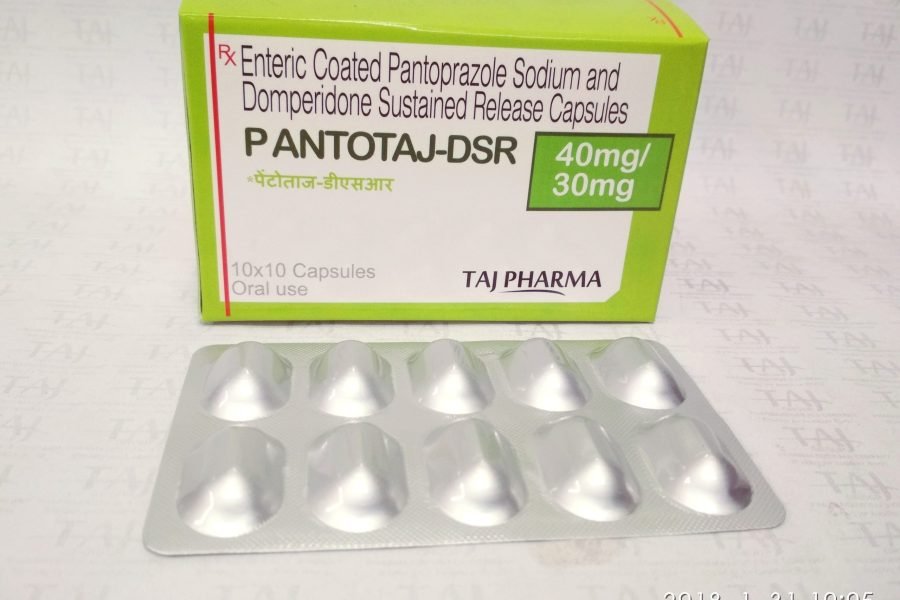 Pantoprazole (EC) and Dompiridone (SR) Capsules 40mg/30mg (PANTOTAJ – DSR) Taj Pharma