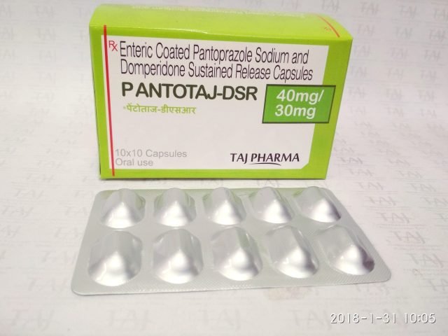 Pantoprazole (EC) and Dompiridone (SR) Capsules 40mg/30mg (PANTOTAJ – DSR) Taj Pharma