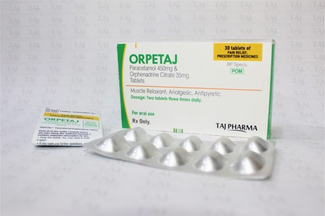 Paracetamol & Orphenadrine Citrate Tablets 450mg+35mg (ORPETAJ)