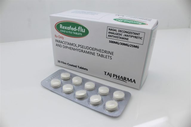 Paracetamol, Pseudoephedrine & Diphenhydramine (500mg+30mg+25mg)