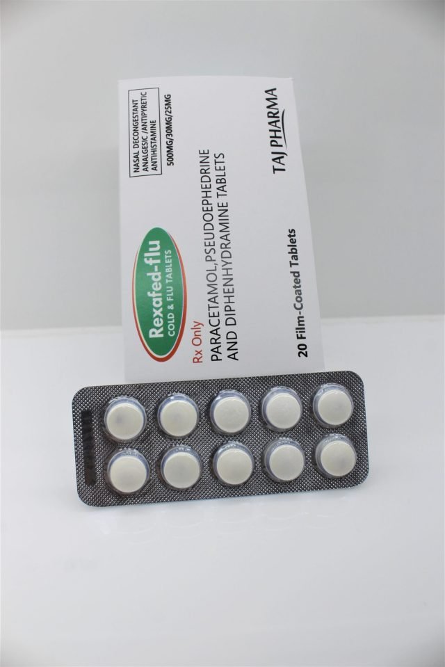 Paracetamol, Pseudoephedrine & Diphenhydramine (500mg+30mg+25mg)