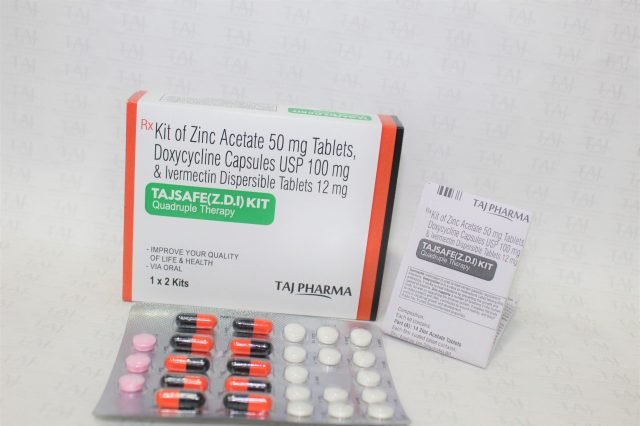 Kit of Zinc Acetate 50mg Tablets, Doxycycline Capsules USP 100mg & Ivermectin Dispersible Tablets 12mg [TAJSAFE(Z.D.I) KIT]