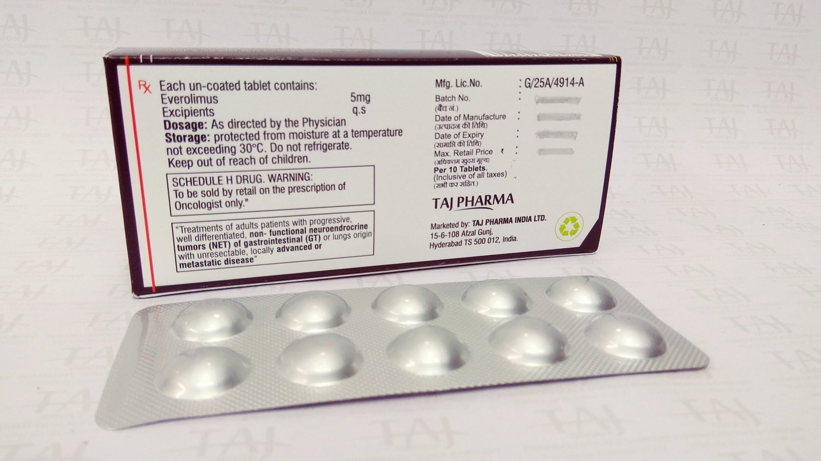 Taj Pharmaceuticals is reputed manufacturer and Everolimus 5mg Tablets (Everotaj) Taj Pharma suppliers in India prefer Taj Pharmaceuticals due to the reliability and purity of products.