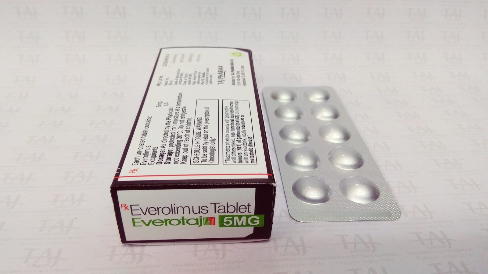 Everolimus 5mg Tablets (Everotaj) Taj Pharma manufacturers & Everolimus 5mg Tablets (Everotaj) Taj Pharma suppliers in India. Everolimus 5mg Tablets (Everotaj) Taj Pharma manufacturer in India gives the assurance of high-quality and purity. The company carries the rich experience in manufacturing of Everolimus 5mg Tablets (Everotaj) Taj Pharma. Taj Pharmaceuticals is reputed manufacturer and Everolimus 5mg Tablets (Everotaj) Taj Pharma suppliers from India. Get contact for Everolimus 5mg Tablets (Everotaj) Taj Pharma manufacturing companies from India.