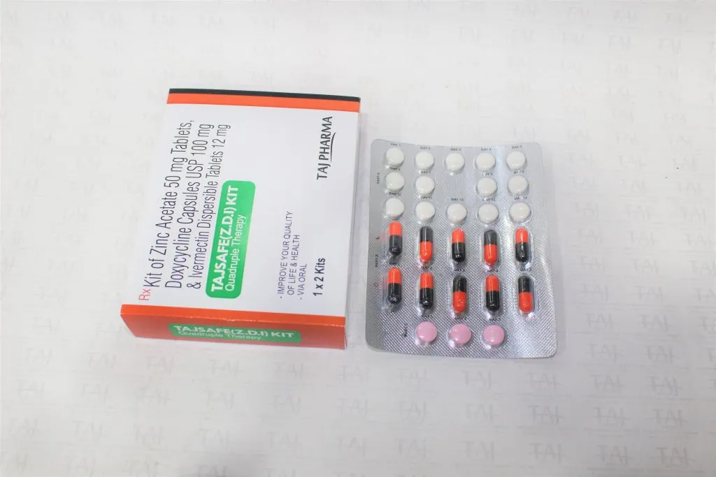 Taj Covi Safe Kit Contains Zinc Acetate 50 mg, Doxycycline 100 mg & Ivermectin 12 mg Dispersible Tablets