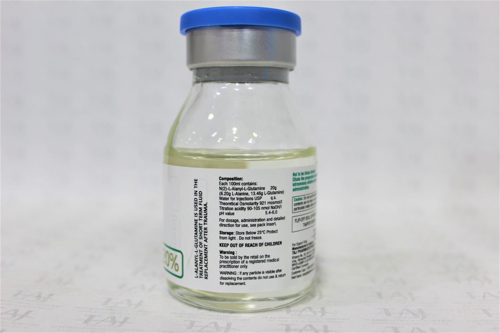 L-alanyl-l-glutamine infusion 20% manufacturer in India, L-alanyl-l-glutamine infusion 20% suppliers in India, L-alanyl-l-glutamine infusion 20% exporters in India, L-alanyl-l-glutamine infusion 20% manufacturer from India, L-alanyl-l-glutamine infusion 20% suppliers, L-alanyl-l-glutamine infusion 20% , L-alanyl-l-glutamine infusion 20% Taj Pharmaceuticals