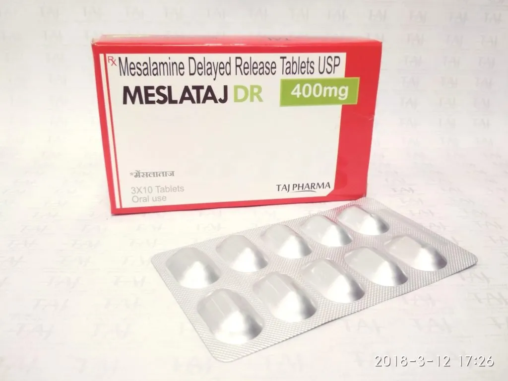 Mesalamine Delayed Release Tablets USP 400mg (Meslataj DR) Taj Pharma Manufacturer in India gives the assurance of high-quality and purity. The company carries the rich experience in the niche manufacturing of Mesalamine Delayed Release Tablets USP 400mg (Meslataj DR) Taj Pharma. Taj Pharmaceuticals is reputed manufacturer and Mesalamine Delayed Release Tablets USP 400mg (Meslataj DR) Taj Pharma suppliers in India.