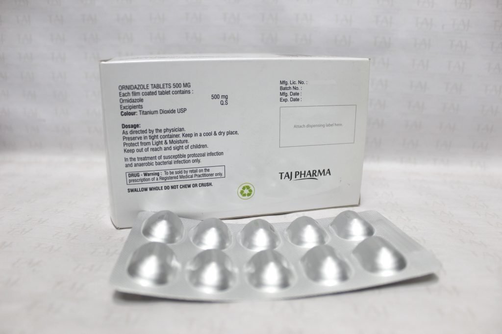 Ornidazole Film coated Tablets 500mg Taj Pharma