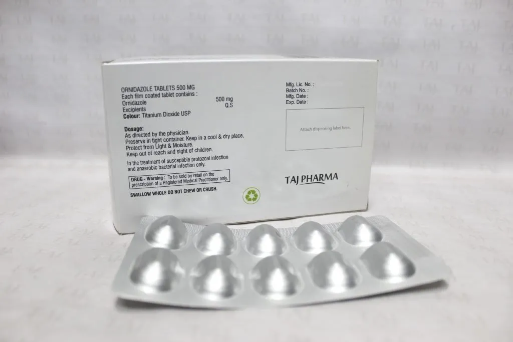 Ornidazole Film coated Tablets 500mg Taj Pharma