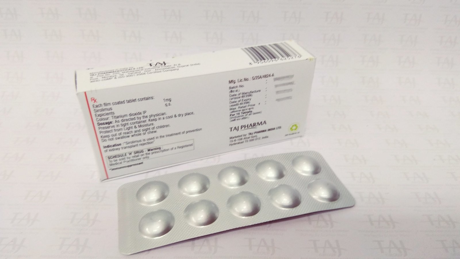 Taj Pharma is WHO-GMP Certified Pharmaceutical Wholesaler of Sirolimus Tablets (Sirlotaj) Taj Pharma, Sirolimus Tablets (Sirlotaj) Taj Pharma Supplier, Sirolimus Tablets (Sirlotaj) Taj Pharma Exporters from India. Taj Pharma holds excellent record in manufacturing of Sirolimus Tablets (Sirlotaj) Taj Pharma from India.