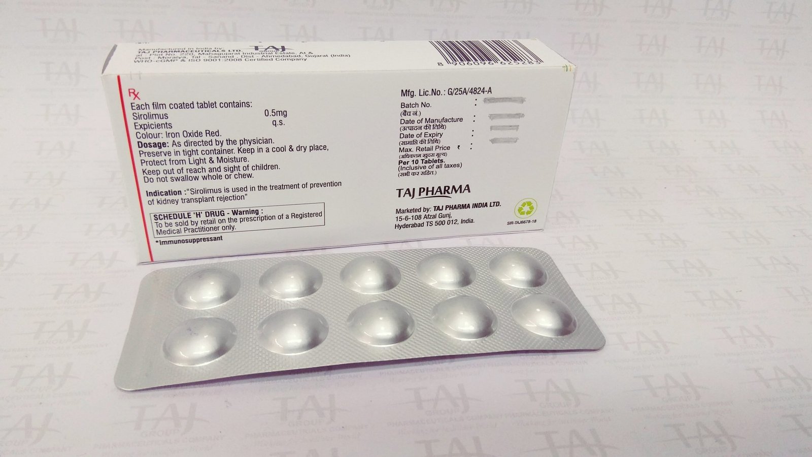 Sirolimus Tablets (Sirlotaj) Taj Pharma FDA approved, Sirolimus Tablets (Sirlotaj) Taj Pharma manufacturers, suppliers & exporters in India. Get contract manufacturing for Sirolimus Tablets (Sirlotaj) Taj Pharma, Find best price for Sirolimus Tablets (Sirlotaj) Taj Pharma generic drug and Sirolimus Tablets (Sirlotaj) Taj Pharma generic version available at best price from GMP approved manufacturer
